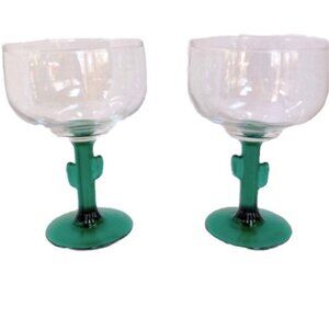 1980s Vintage CACTUS Southwestern Stemmed Margarita Glasses Set of 2